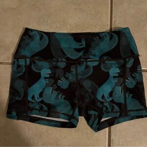 Feed Me Fight Me Black & Blue dinosaur Print Pocketed Women's Shorts Size XS